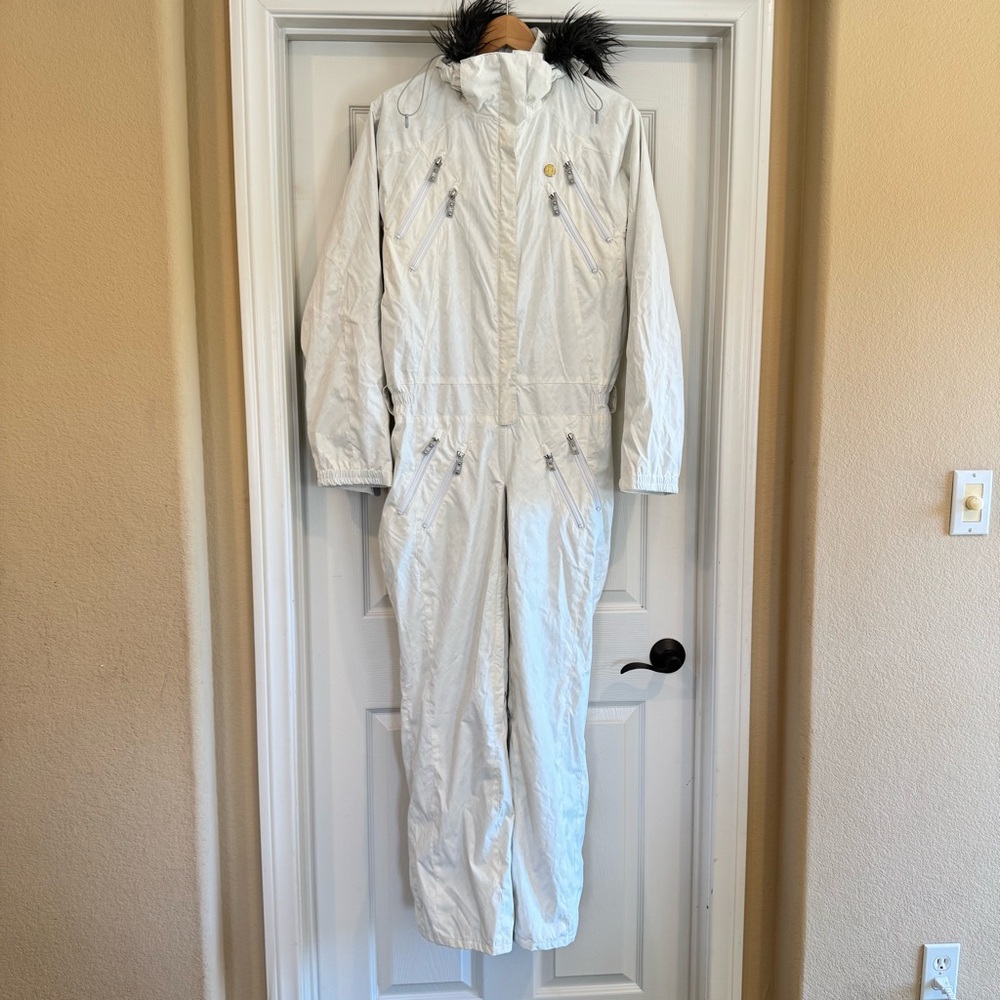 DC EXOTEX 5000 White Snowsuit Women’s M x 31 Tall Ski Suit Faux Fur Hood RARE